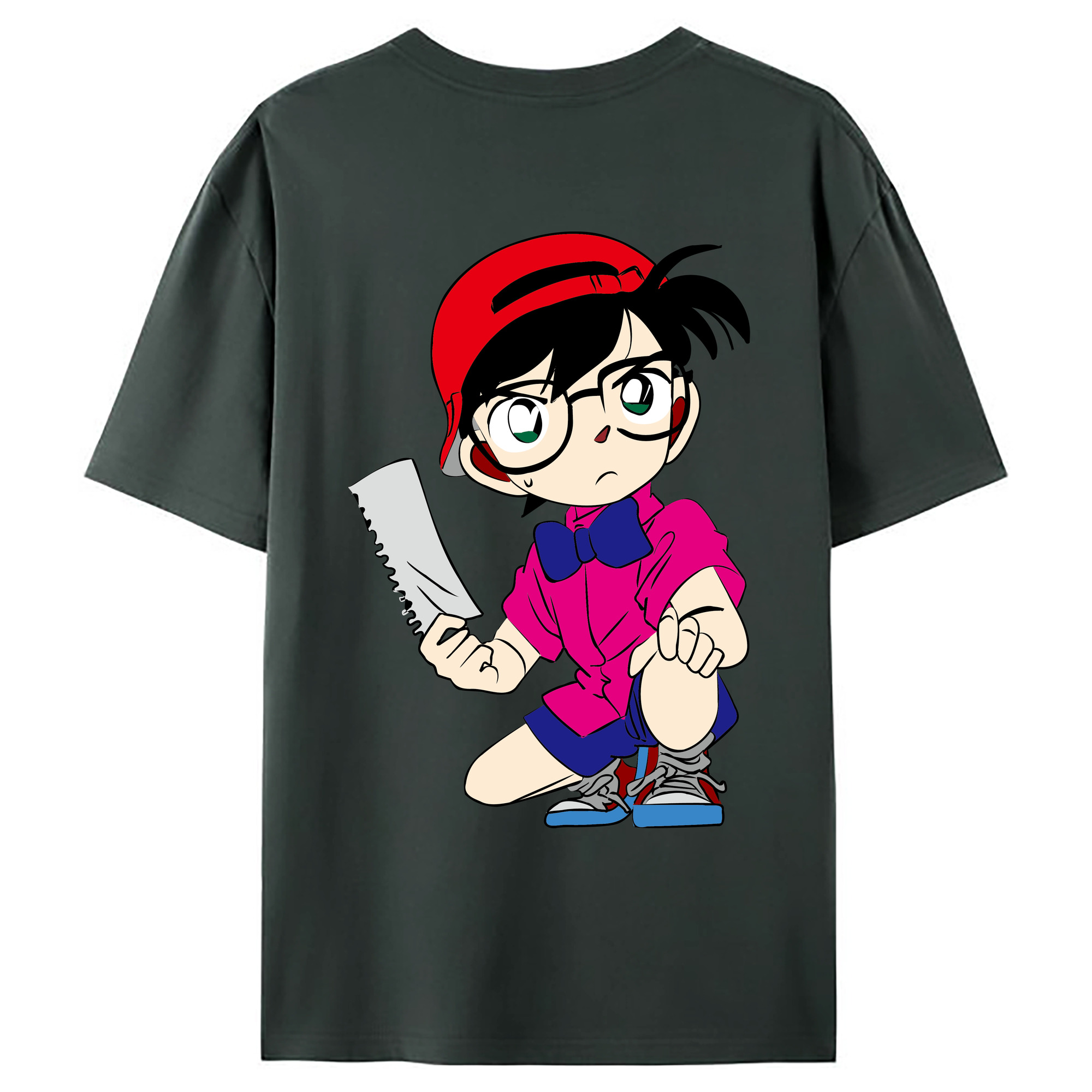 （画像用） 名探偵コナン 江戸川 コナン Detective Conan Conan Edogawa 綿100％ メンズ半袖Tシャツ（バックプリント） 通気性